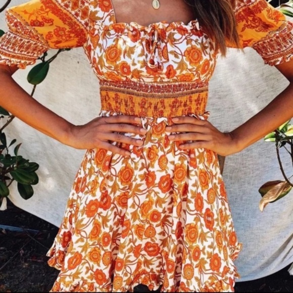 Bohemian Floral Retro Smocked Mini Dress - Picture 3 of 8